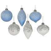 Decoris Glass Bauble with Glitter and Beads - Blue (6 Assorted)